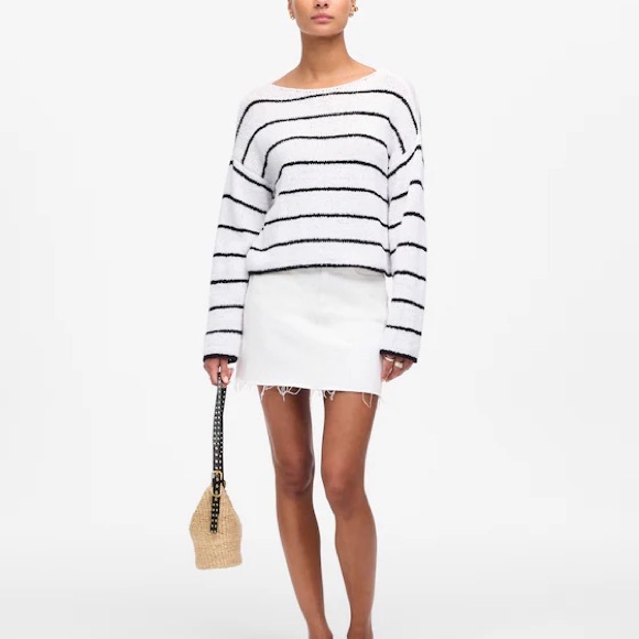 Madewell Boatneck Pullover Sweater Black White Stripes Women’s Size XL NEW - Picture 2 of 7
